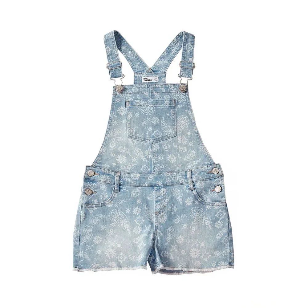 Epic Threads Girls Light-wash Paisley Overalls‎ Size 12